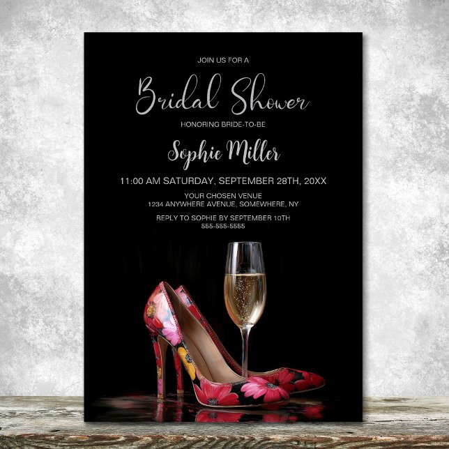 Red Floral Stiletto Shoes Bridal Shower Invitation (Creator Uploaded)