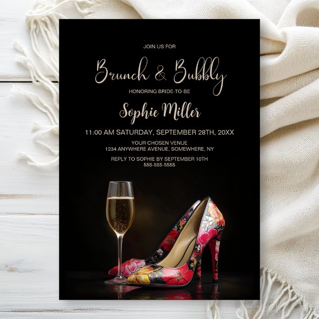 Red Floral Stiletto Shoes Brunch and Bubbly Invitation (Creator Uploaded)