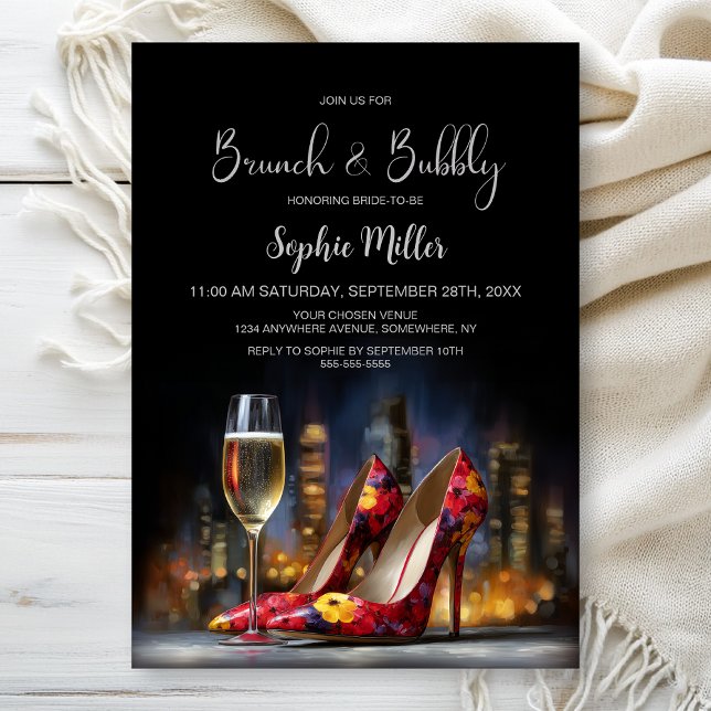 Red Floral Stiletto Shoes Brunch and Bubbly Invitation (Creator Uploaded)