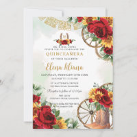 Red Floral Sunflowers Boots Horseshoe Quinceañera