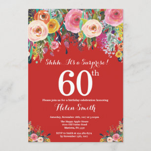 Red Floral Surprise 60th Birthday Invitation
