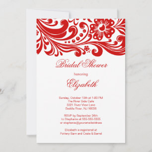 Red Floral Swirl Bridal Shower Invitation Formal