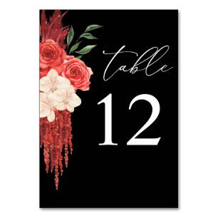 Red Floral Table Number - Black