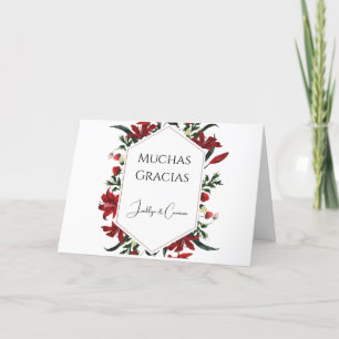 Red Floral Thank you Wedding Card en Español