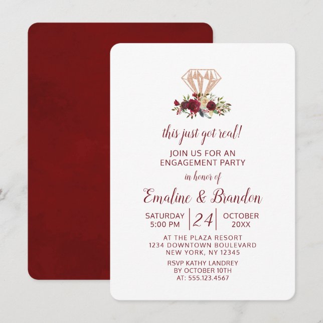 Red Floral This Just Got Real Engagement Party Invitation (Front/Back)