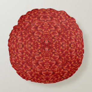 Red floral touch classic fabric pattern design round cushion