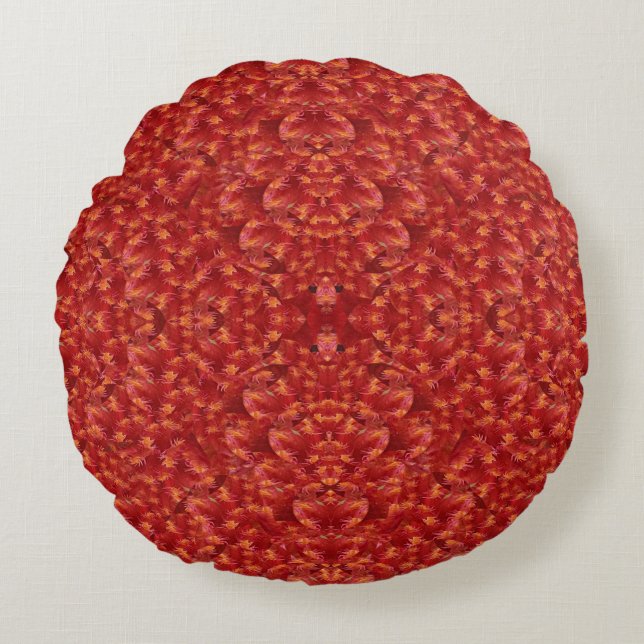 Red floral touch classic fabric pattern design  round cushion (Front)