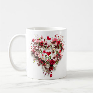 Red Floral Valentine's day heart Coffee Mug