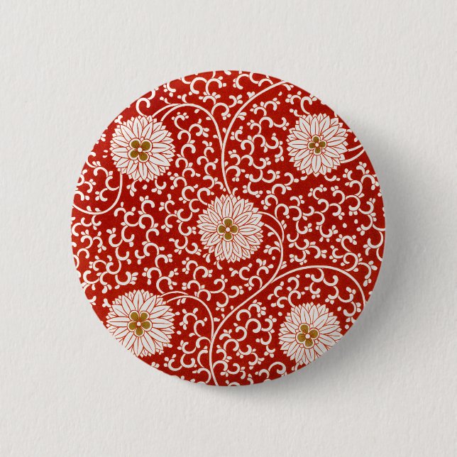 Red Floral Vibrant Ornate Classic Pattern 6 Cm Round Badge (Front)