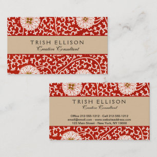 Red Floral Vibrant Ornate Classic Pattern Business Card