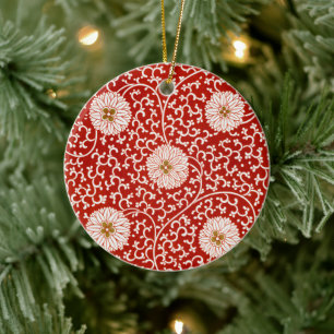 Red Floral Vibrant Ornate Classic Pattern Ceramic Tree Decoration