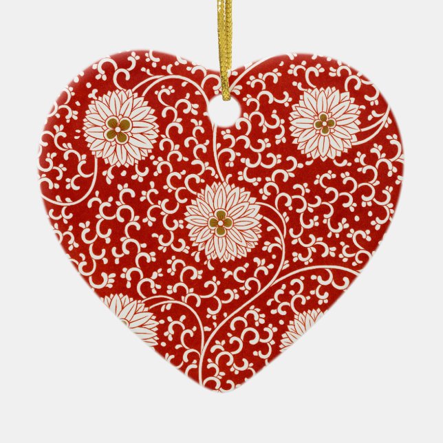 Red Floral Vibrant Ornate Classic Pattern Ceramic Tree Decoration (Front)