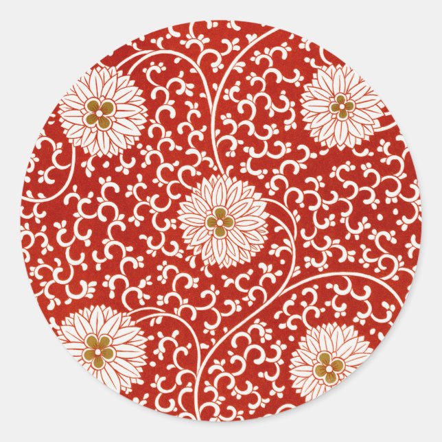 Red Floral Vibrant Ornate Classic Pattern Classic Round Sticker (Front)