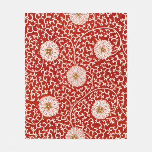 Red Floral Vibrant Ornate Classic Pattern Fleece Blanket