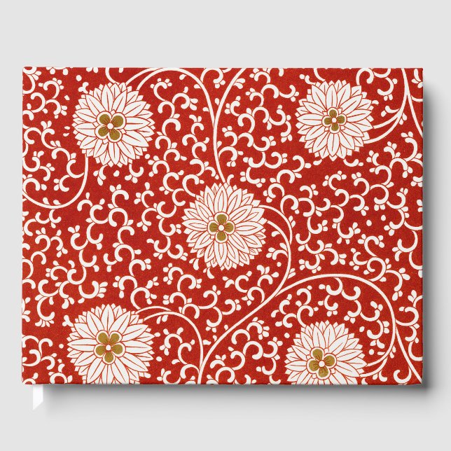 Red Floral Vibrant Ornate Classic Pattern Guest Book (Front)