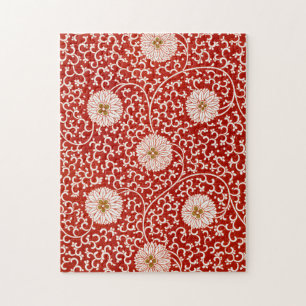 Red Floral Vibrant Ornate Classic Pattern Jigsaw Puzzle