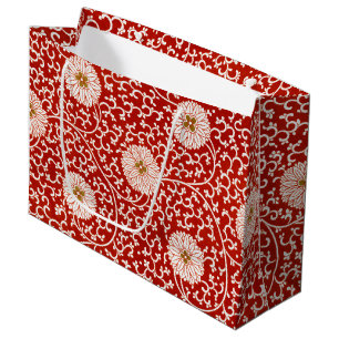 Red Floral Vibrant Ornate Classic Pattern Large Gift Bag