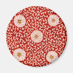Red Floral Vibrant Ornate Classic Pattern Magnet