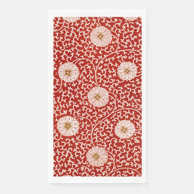 Red Floral Vibrant Ornate Classic Pattern Napkin (Front)