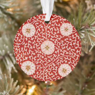 Red Floral Vibrant Ornate Classic Pattern Ornament