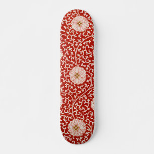 Red Floral Vibrant Ornate Classic Pattern Skateboard