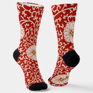 Red Floral Vibrant Ornate Classic Pattern Socks