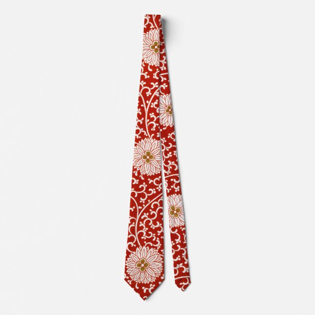 Red Floral Vibrant Ornate Classic Pattern Tie (Front)