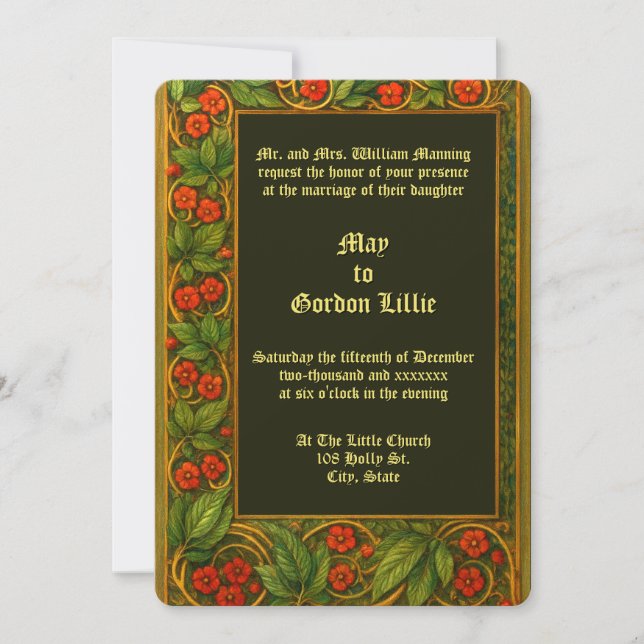 Red Floral Vine Border Wedding Invitation (Front)