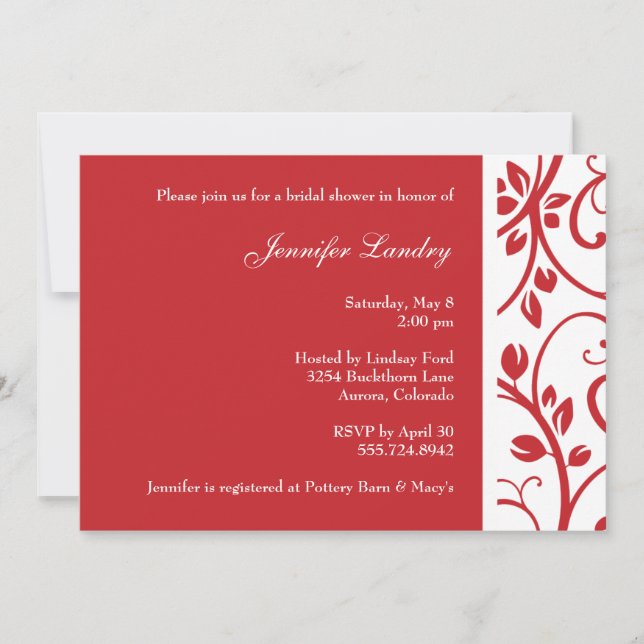 Red Floral Vine Bridal Shower Invitation (Front)
