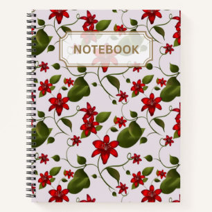 Red Floral Vine Notebook  Botanical Pattern Design