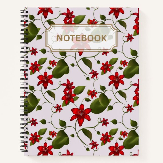 Red Floral Vine Notebook  Botanical Pattern Design (Front)