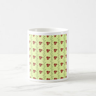 Red Floral Vine Pattern on Light Green Coffee Mug