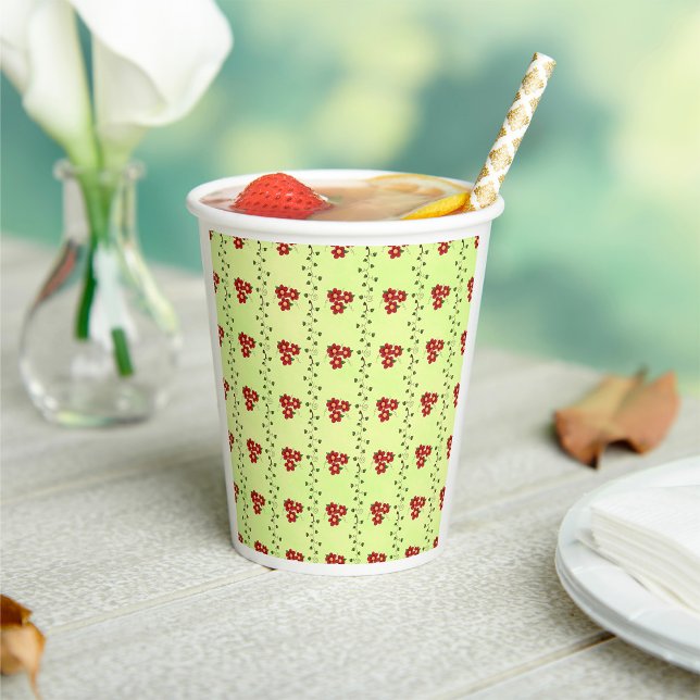 Red Floral Vine Pattern on Light Green Paper Cups (Creator Uploaded)