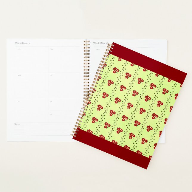 Red Floral Vine Pattern on Light Green Planner (Creator Uploaded)