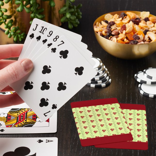 Red Floral Vine Pattern on Light Green Playing Cards (Creator Uploaded)