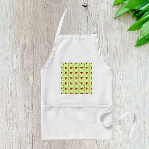 Red Floral Vine Pattern on Light Green Standard Apron