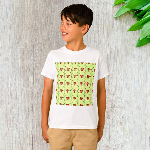 Red Floral Vine Pattern on Light Green T-Shirt