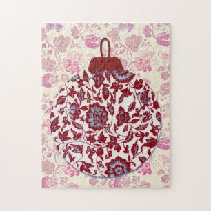 Red Floral Vintage Art Christmas Puzzle