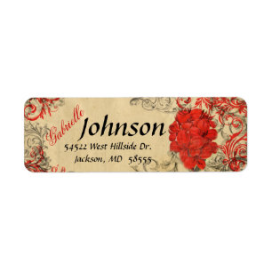 Red Floral Vintage Return Address Label