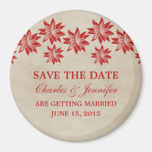 Red Floral Vintage Save the Date Magnet