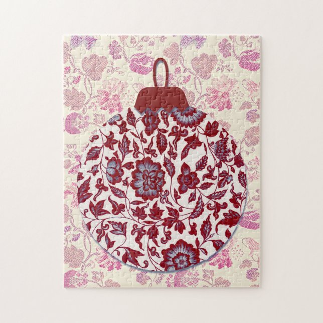 Red Floral Vintage Style Christmas Puzzle (Vertical)