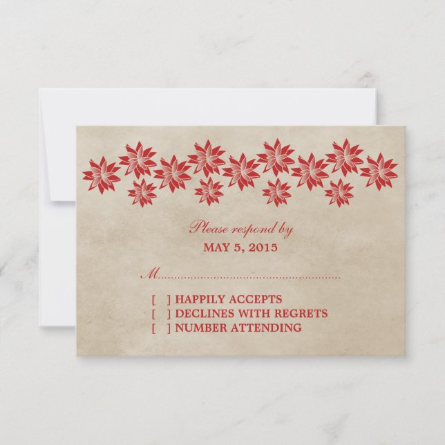 Red Floral Vintage Wedding Response Card (Front)