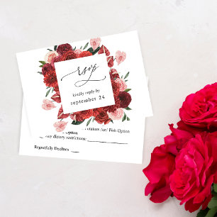 Red Floral w Meal RSVP Card