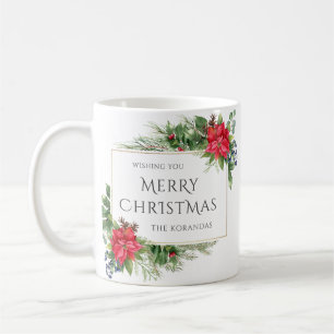 Red Floral Watercolor Christmas Holiday Coffee Mug