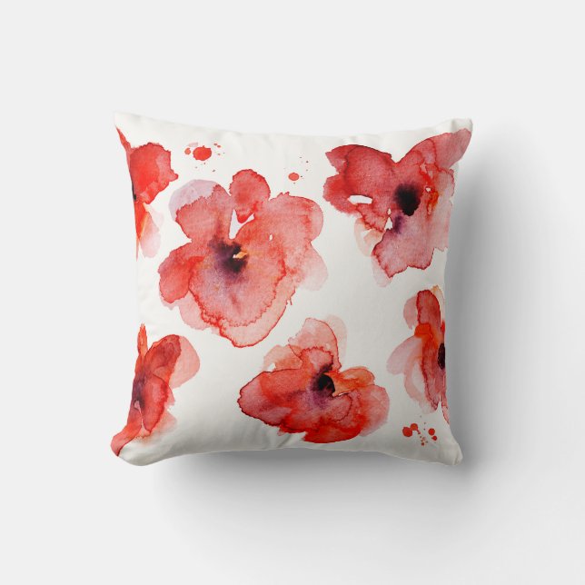 Red Floral Watercolor Elegant Cushion (Front)