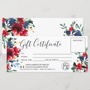 Red floral watercolor gift certificate logo