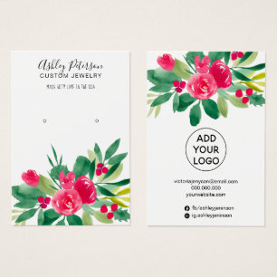 Red floral watercolor jewelry earring display