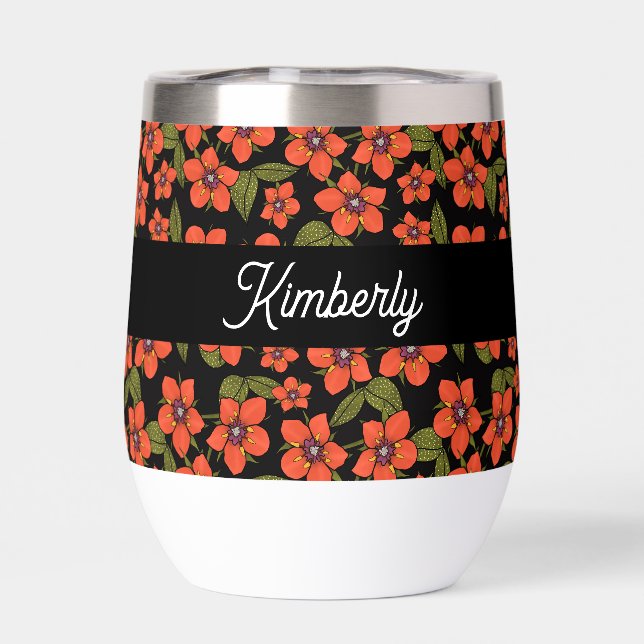 Red Floral Watercolor Monogram Name (Back)
