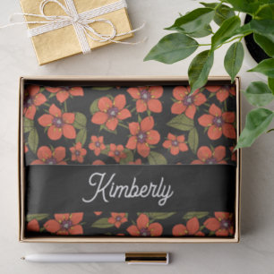 Red Floral Watercolor Name Tissue Paper