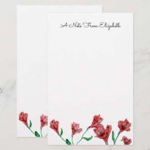 Red Floral Watercolor Personalised Stationery